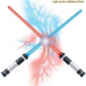2 pièces nouveaux jouets sabre Laser télescopique brillant épée Cosplay éclairage musique étoile Laser jouets épées enfants jouets garçons Y1123276g