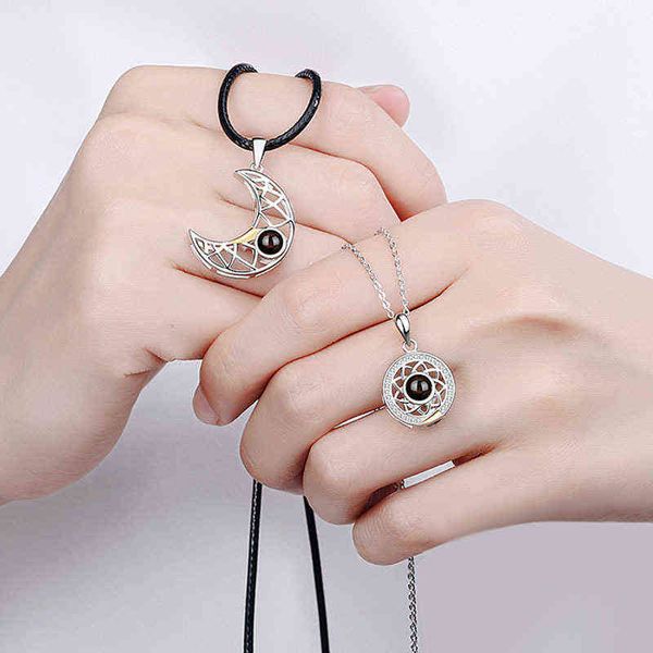 2 unids/set pareja de moda collar a juego sol Luna corazón mujeres magnético emparejado colgante joyería cadena geometría gargantilla amante regalo G1206