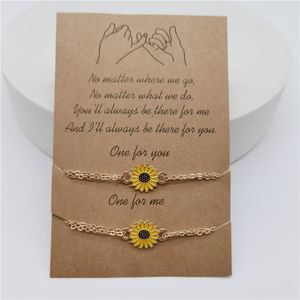 2 stks / set handgemaakte gepaarde armbanden verstelbare madeliefje zonnebloem armband mannen vrouwen paar Valentijnsdag sieraden cadeau vriendschap armband