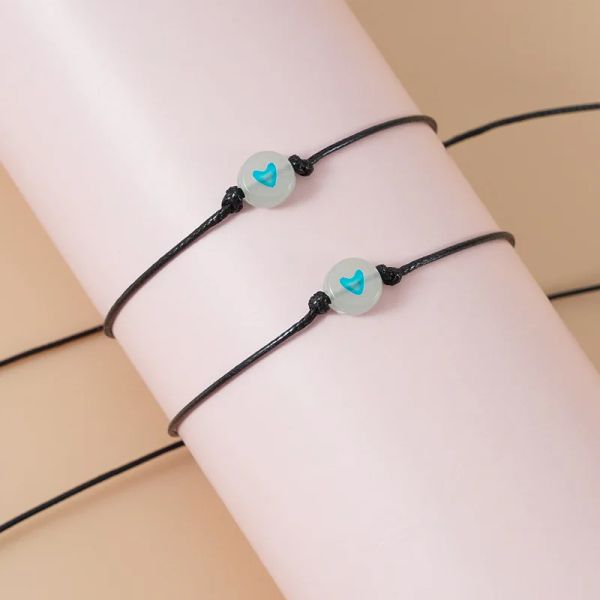 2 PCS / Set Heart Luminous Coupages Bracelets For Men Women Lover Prome Friendship Hand Traided Rope Anniversary Gift Bijoux