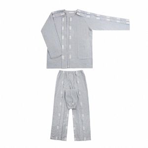 2 PCS / Set Hospital Top Pants Set Cardigan Paciente Top Pants Set Sujete la cinta Fácil de usar Hombres Camisa de casa Pantalones Traje N6yB #