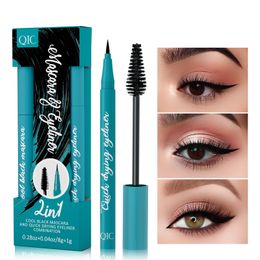 2 unids/set máscara 4D Fibra de seda pestañas alargamiento de volumen pestañas negras extensión maquillaje máscara impermeable delineador de ojos Kit