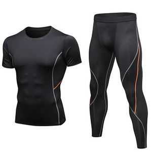 2 pièces ensemble hommes survêtement Gym Fitness Compression Sport costume vêtements course Jogging vêtements de Sport exercice entraînement serré Rashguard W220418