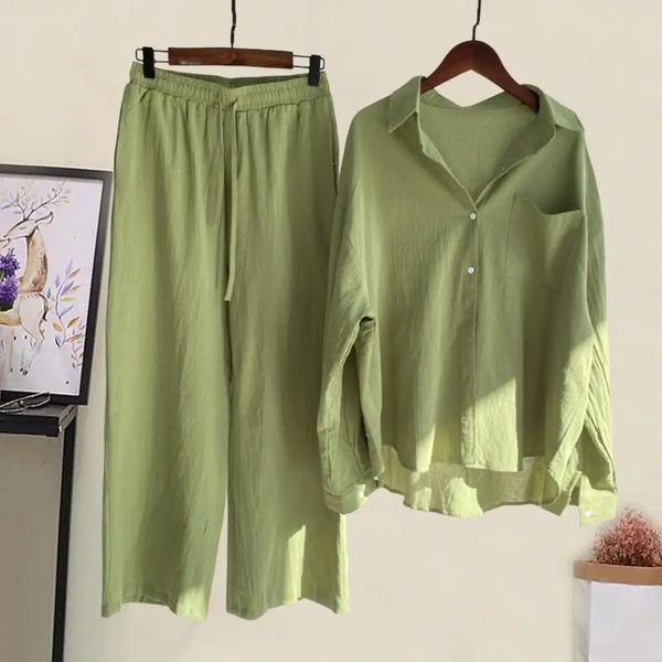 2 PCS / SET FEMMES TOPS PANTS CONSTER LOBE TYPE LOBE À UNEUX BREAT ELASTIQUE LAG LEG LEG Blouse Pantal