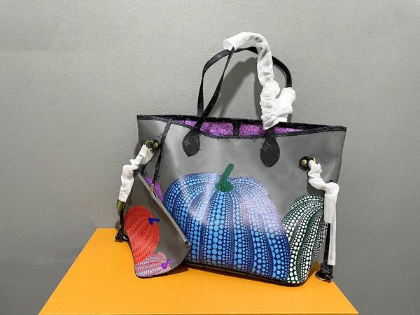 2 piezas / set Yayoi Kusama Tote Bolsa de compras Colorida serie de calabazas Bolso Speedy Designer Nevere Full Onthego Messager Crossbody Multi Felicie Bolsas de hombro de lujo