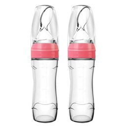 2 PCS Silicona Suplemento de alimentos para bebés Dispensación de cuchara Tipo de alimentación Spoon Baby Food Spoon Bottle 120ml Pink 240319