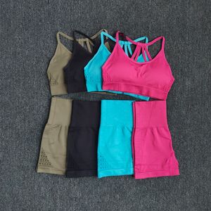 2 pièces costumes de sport énergie sans couture Yoga ensemble vêtements d'entraînement pour femmes vêtements de sport taille haute Shorts de sport rembourré à bretelles soutien-gorge de sport