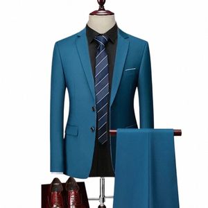 2 pièces costumes ensemble blazers veste pantalon / 2023 Fi nouveaux hommes décontracté Boutique Busin Plaid Slim Dr formel manteau pantalon A0XA #