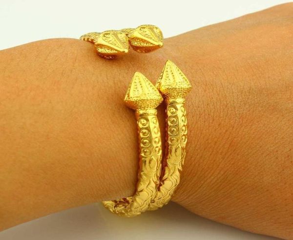 2 PCS Whole Llegó Dubai Fashion Abre Openable 18 K Yellow Solid Fine GF Gold Bangle Tendy Bracelet Jewelry7994350