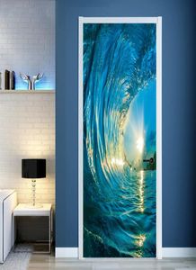 2 stksset Poortstickers DIY Muurschildering Slaapkamer Home Decor Poster PVC 3D Surf Waterdicht Imitatie 3D Deursticker Behang Decal8157225