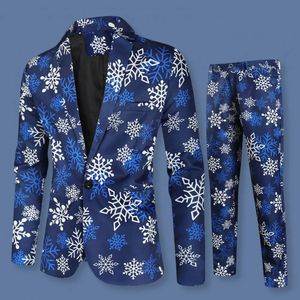 2 PCSSet Men Jacket Pants Pak Cartoon Santa Snowflake Print broek Set Jaar feestjas 240430