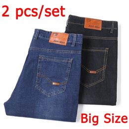 2 PCSSet Mens Jeans broek Big Size 48 50 Grote denim voor 45150 kg recht gesneden Pantalon Homme Baggy 240323