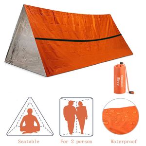 Refugio de emergencia de 2 personas Kit de carpa de supervivencia bivy Mylar Tall Batto de dormir Imploude al aire libre SOS Termal Manta REUSABLE 240419