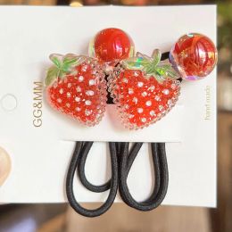 2 pezzi set colore coreano cartone animato dot fragola fiocco fiore coniglio lungo elastico elastico per ragazza carino fata coda di cavallo cravatte per capelli