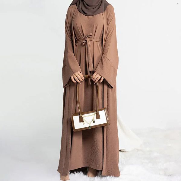 2 pièces Abaya Robe longue pour femmes Ramadan Jazz crêpe vêtements islamiques Hijab Robe Dubaï fête turque caftan tenue ensemble musulman 240222