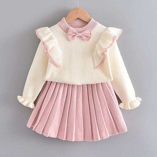 Ensembles de vêtements pour bébés 2 pièces pour tout-petits avec nœud papillon et jupe plissée 1051 E3