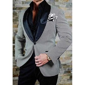 2 pièces Hommes Costumes avec châle Slim Fit Fit Mariage Tuxedo pour GroomsMen Plaid Homme Mode Vestes Pantalons X0909