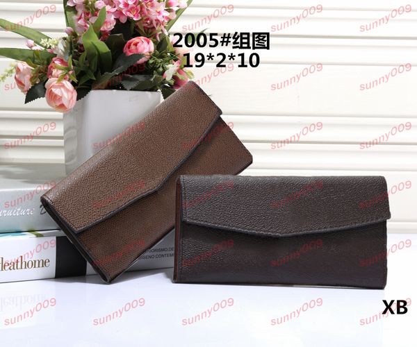 2 pièces Designer Portefeuilles Multi Slot Business Card Holder Imprimé Flower Grid Long Wallet Photo Bit Luxury Women's Thin Half Fold Card Bag Purse