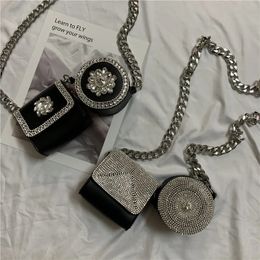 2 pièces diamant clouté sacs à bandoulière pour femmes Mini PU sac à bandoulière décorer chaîne poitrine sac à main de luxe pièce de monnaie 240226