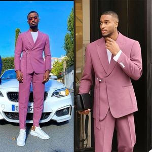 2-delige mode roze pakken Custom Made Men With Belt Modern Style Casual Rapel Gotched Collar Party Business Suit heren BLA246K