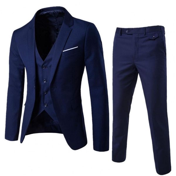 2 pièces costume de marié formel Blazer pantalon ensemble couleur unie simple boutonnage mâle Style coréen veste Zipper Fly pantalon hommes costume 220425