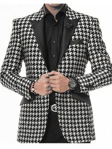 Houndstooth Casual Costumes occasionnels pour hommes Slim Fit Veste masculine avec pantalon noir Mariage Tuxedo Nouveau Costume de blazer fumeur X0909