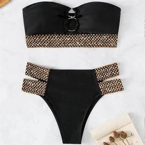 2-delige/lusverbinding schouder bikiniset Bandeau-bh jurk met hoge taille jurk strandpak 240110