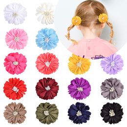 2 Stuk / partij 20 kleuren vintage rimpels stof bloemen met clip voor meisjes haarspeld hoofddeksels chiffon haar bloem accessoire