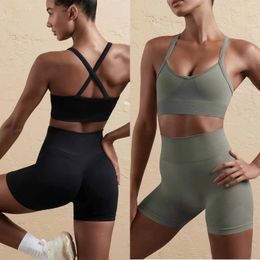 2 -delige Seamles sportset beha fitness yoga ropa deportiva mujer workout tracksuit s dames gym outfits dragen atletisch 240410