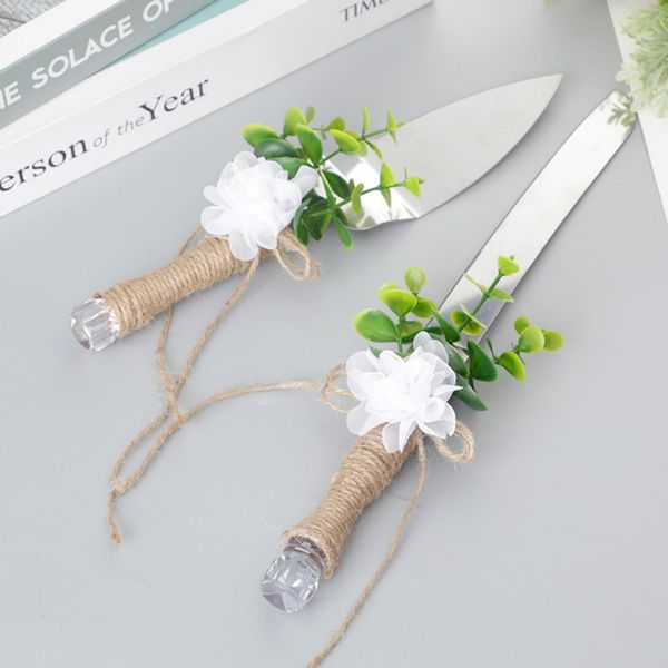 Juego de 2 piezas, juego de cuchillos rústicos para pastel de acero inoxidable con diseño de flores, perfecto para bodas, fiestas de compromiso y decoraciones de bodas