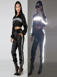 2-delige set sportpak dames reflecterende hardloopset actieve sportkleding glow in the dark tweedelig 5975955