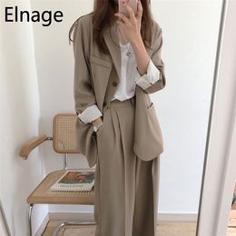 2 pièces Ensemble Femmes Coréen Printemps Casual BF Solide Femme Costume Taille Haute Pantalon à Jambes Larges Traje Conjuntos Garnitur Damski 5B098 210331