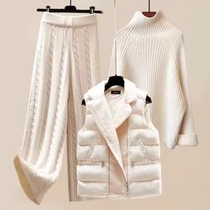 Ensemble de 2 pièces Femmes hivernales chaudes 3 pièces Set Femmes Pulllaon Pantalon à jambe large Lamb Vêtements en tricot en laine en tricot