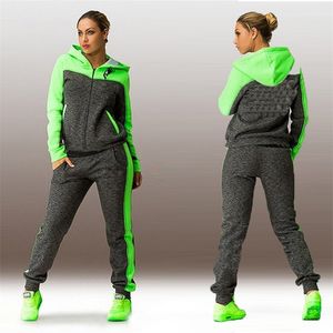 2 Stuk Sets Plus Size Solid Dames Sport Running Set Losse Hoodies Zippers Lange Pant Dames Herfst Fashing Trainingspakken Past 210727