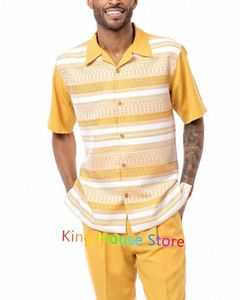 Conjuntos de 2 piezas Camisa para hombres Trajes de verano Fi Hawaiian Casual Butt Mangas cortas Camisa + Pantalones cortos Trajes Conjunto de ropa para hombres r1Th #