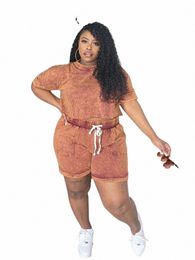2 pièces ensembles femmes tenue couleur unie t-shirt et shorts décontracté curvy plus taille femmes vêtements costume d'été en gros dropship 98yX #