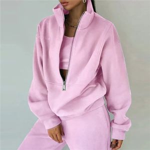 Sets de 2 piezas para mujeres espesas de pista engrosada sudadera con capucha calientes de invierno