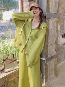 2 -delige rokset vrouwen lente herfst herfst groene trui casual sets Koreaanse modejurk dames kleding 240319