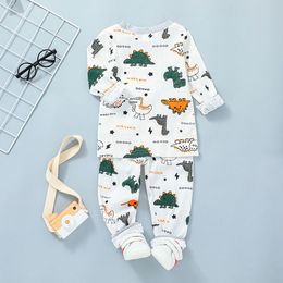 2-delige peuterbabymeisjesjongen kledingsets Dinosaur Letter Print pullover en broek kinderkleding Set 1068 E3