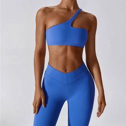 2 pièces Yoga costume femmes Gym Fitness Pushup vêtements taille haute Leggings une épaule sport soutien-gorge ensemble d'entraînement vêtements de sport 240322