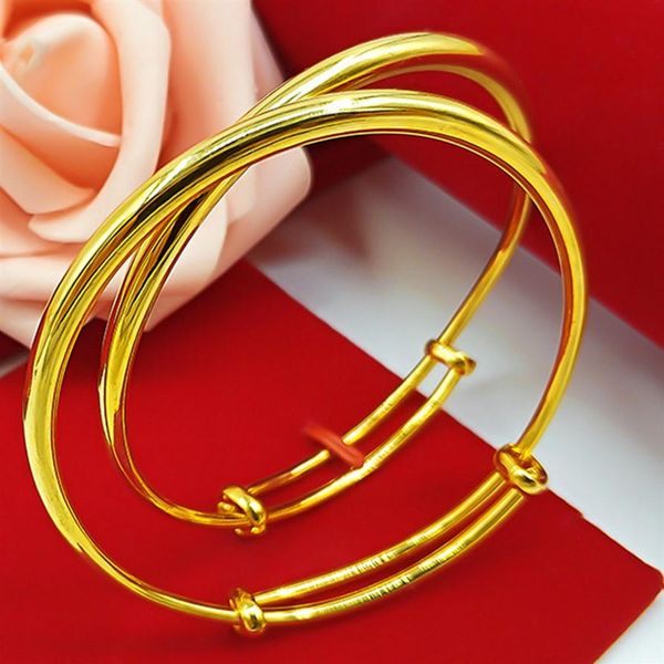 2 piezas, 1 par, brazalete suave para mujer, pulsera sólida de oro amarillo de 18 k, brazalete ajustable, estilo clásico, joyería de moda 289z
