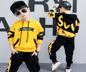 2 stuks grote jongens kleding set katoenmode lange mouwen hoodies haren broek gele zwarte outfits voor 6 8 10 12 14 jaar J19054591720