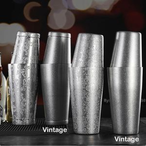 Boston Cocktail Shaker avec motif de gravure, ensemble de 2 pièces, en étain, 800ml, 500ml, 240306