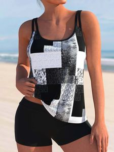 2 pièces Coloreful imprimées Tankini Swimswear avec courte bandoulière de maillot de bain Sport de plage de plage Femelle Suite de baignade Summer 240327