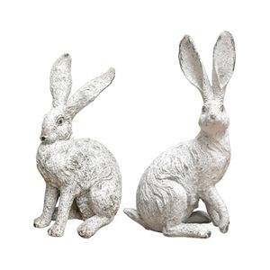 2 pièces de jardin décor statues de lapin décor artisanat rural ornements de bureau pour paysage de bureau à l'intérieur chambre à l'extérieur 240329