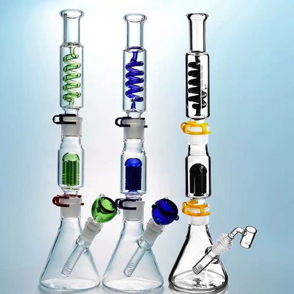 Bongs de vidrio de 16.2 pulgadas de altura 3 piezas Burbuja de vaso extraíble con brazo Árbol Perc Tubería de agua de bobina de hélice congelable con accesorio de plataforma de dab en espiral de 18 mm