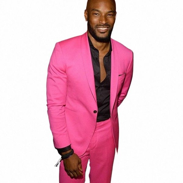 2 piezas Hot Pink Shawl Lapel Casual Men Traje Slim Men's traje Party Blazer Celebrity Prom Tuxedo Terno Masculino Chaqueta + Pantalones k1GN #