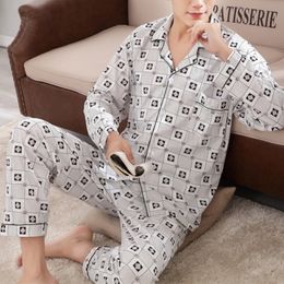 2 piezas de hombres pijamas conjuntos de verano de punto fino camisón de punto hombres sexy suave manga larga botón cardigan pijama pijama establecido ropa de dormir lj201112