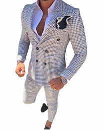 Costumes d'affaires 2 pièces pour hommes, Double boutonnage, coupe régulière, revers cranté, Tuxedos de bal en laine pour mariage, Blazer + pantalon, E63L #