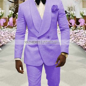 2 Pièces Costume Homme Lavande Casual Floral Blazer Prom Violet Tuxedo Tweed Châle Revers Dîner Veste Blanche Mariage Grooms. 220817